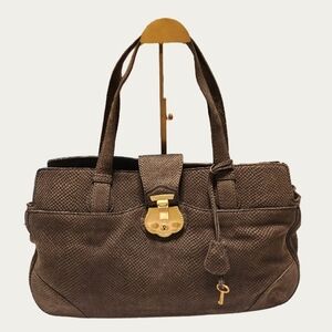 Talbots Brown Snakeskin Embossed Suede Shoulder Bag with Gold Lock And Key